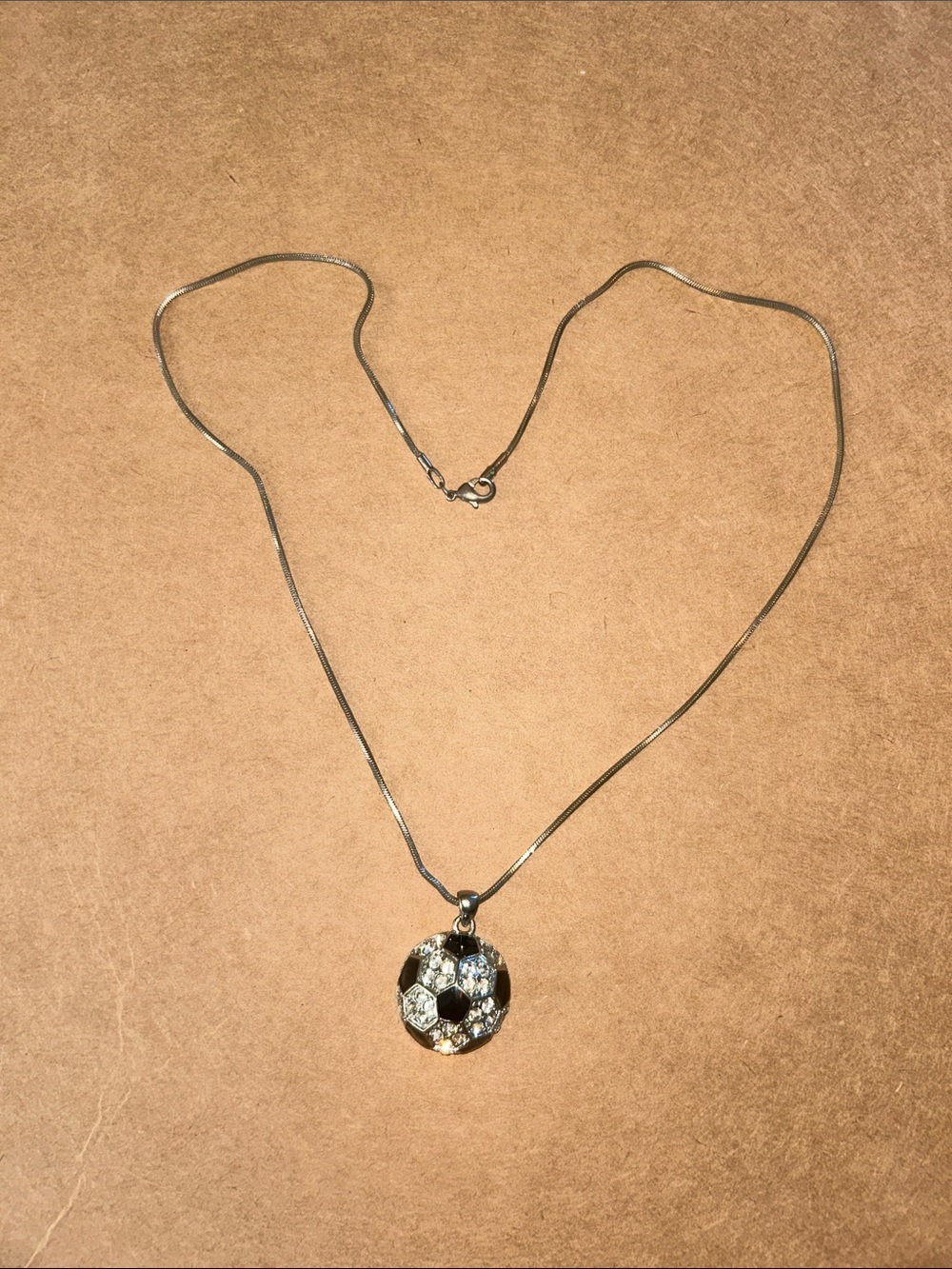Silver-Tone Crystal Soccer Ball Pendant Necklace - Women Jewelry